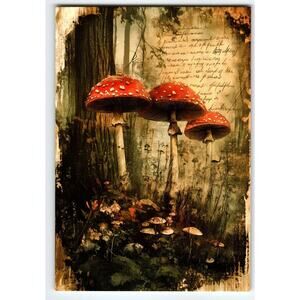 Vintage Halloween Postcard Red Toadstools Forest Scene Photochrome
